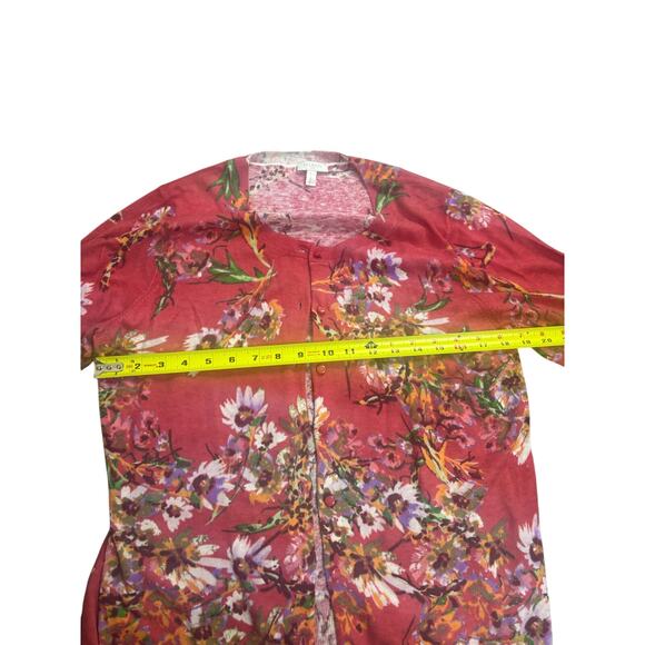 Women’s Red Floral Cardigan Large Lightweight Button Front Casual Cottagecore - Picture 3 of 7